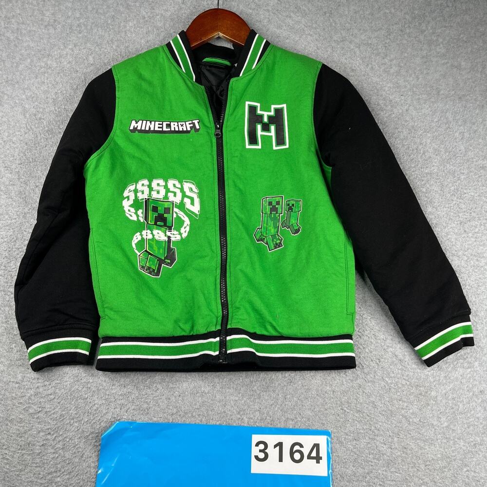 Minecraft Jacket Youth Size 8 Green Black Full Zip Graphic Print